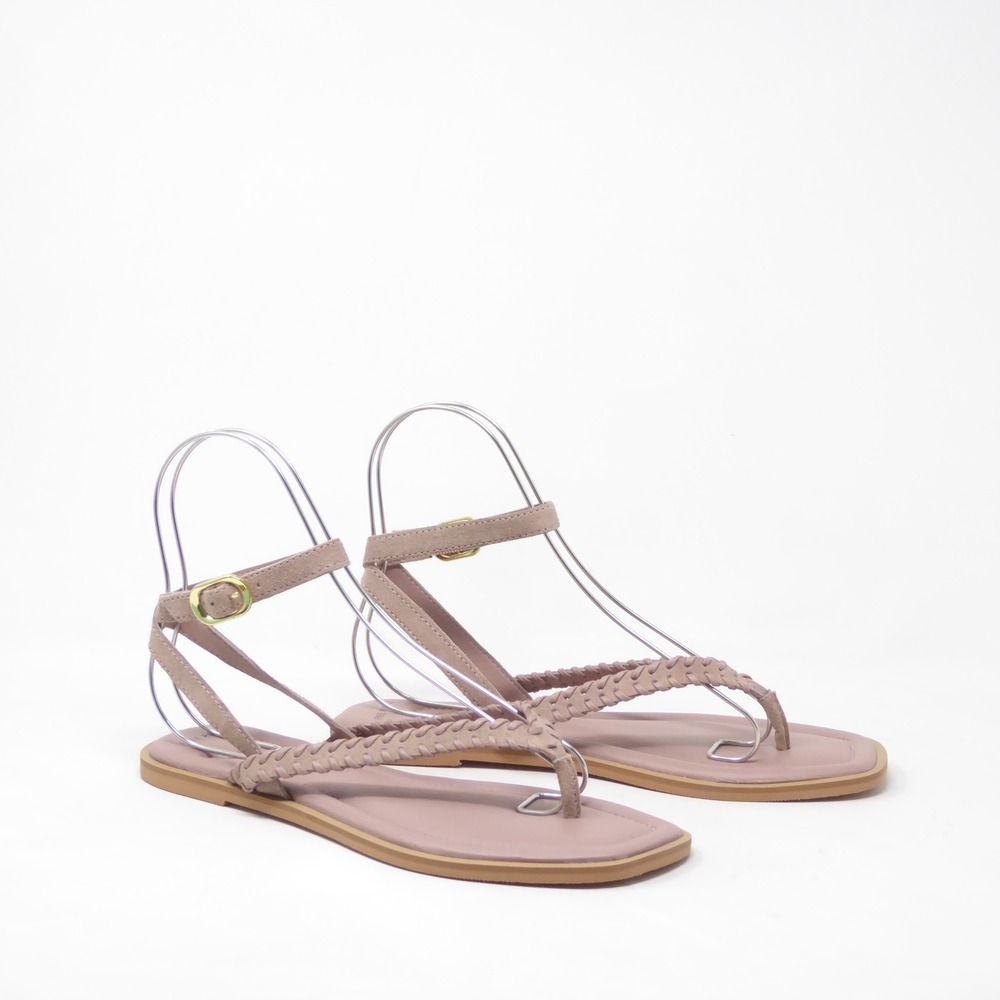Free People Women Waverly Whipstitch Thong Sandals Leather Braided Pearl Blush 9